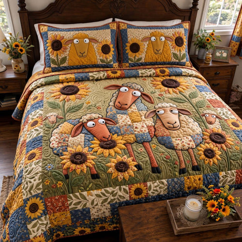 Sunflower Sheep Meadow 3-Piece Quilted Bedding Set GFTONTD4469