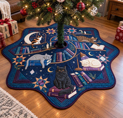 Midnight Library Cats Custom Shape Christmas Quilted Tree Skirt GFTONTD4474