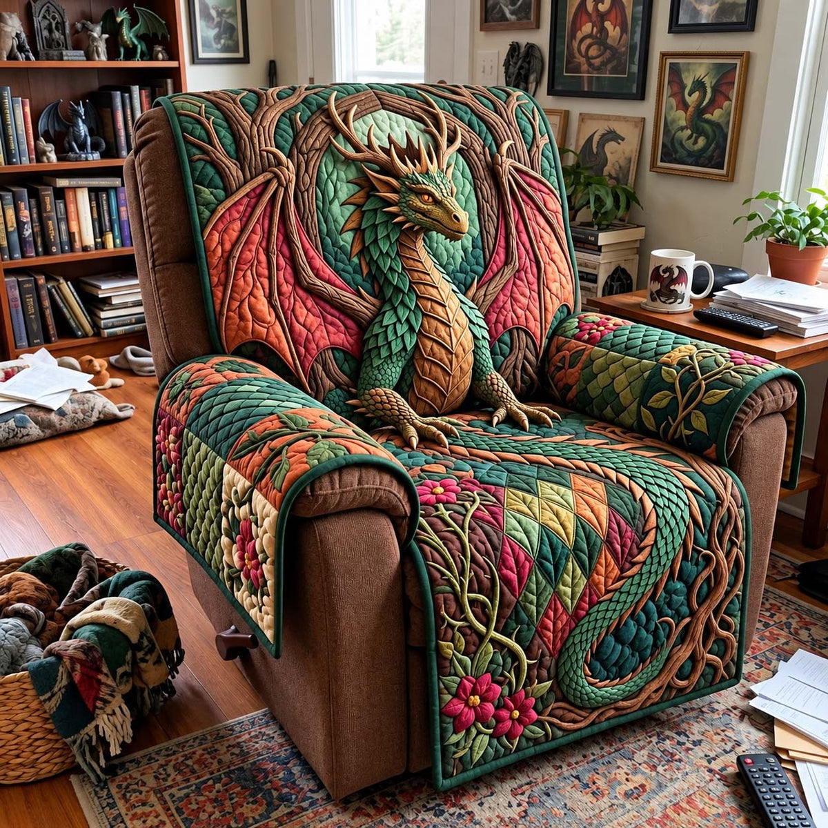Forest Dragon Quilted Sofa Cover GFTONTD4489