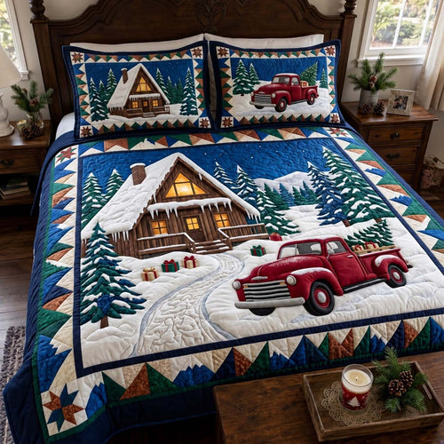 Christmas Cabin Truck 3-Piece Quilted Bedding Set GFTONTD4506