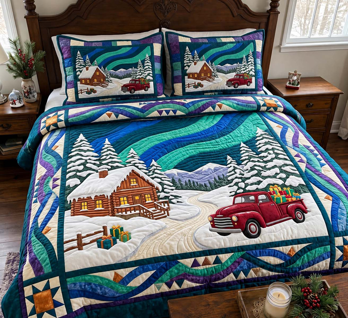 Northern Lights Cabin 3-Piece Quilted Bedding Set GFTONTD4509