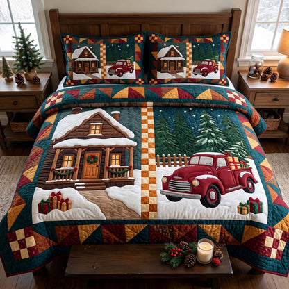 Christmas Cabin Patchwork 3-Piece Quilted Bedding Set GFTONTD4511