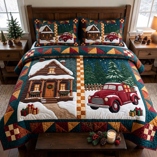 Christmas Cabin Patchwork 3-Piece Quilted Bedding Set GFTONTD4511