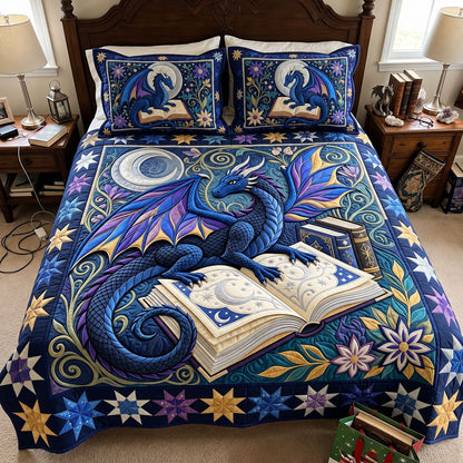 Celestial Reading Dragon 3-Piece Quilted Bedding Set GFTONTD4516
