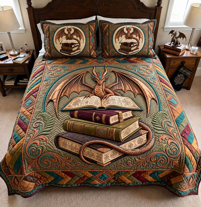 Ancient Library Dragon 3-Piece Quilted Bedding Set GFTONTD4517
