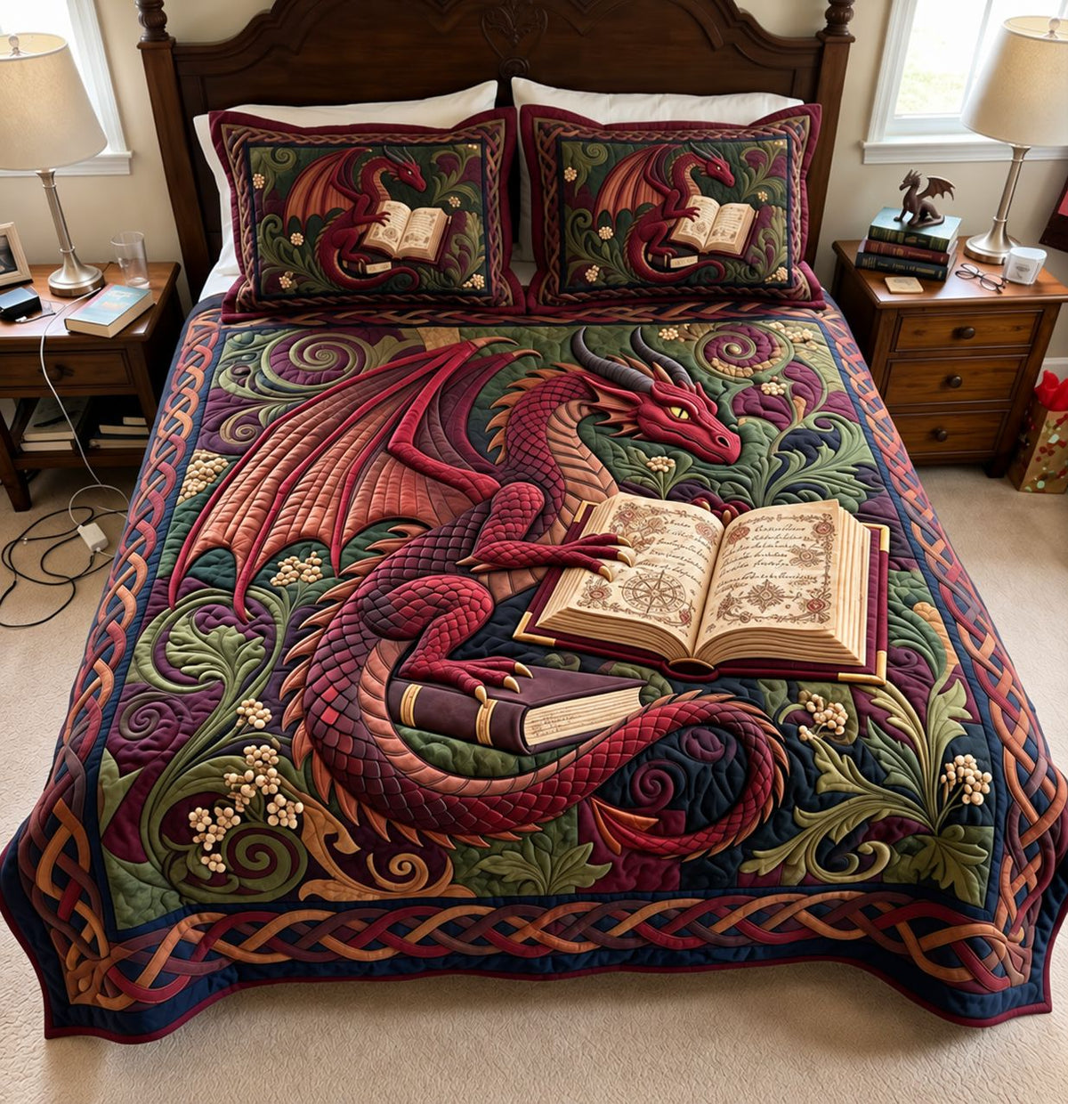 Crimson Story Dragon 3-Piece Quilted Bedding Set GFTONTD4518