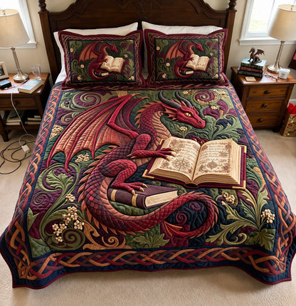 Crimson Story Dragon 3-Piece Quilted Bedding Set GFTONTD4518