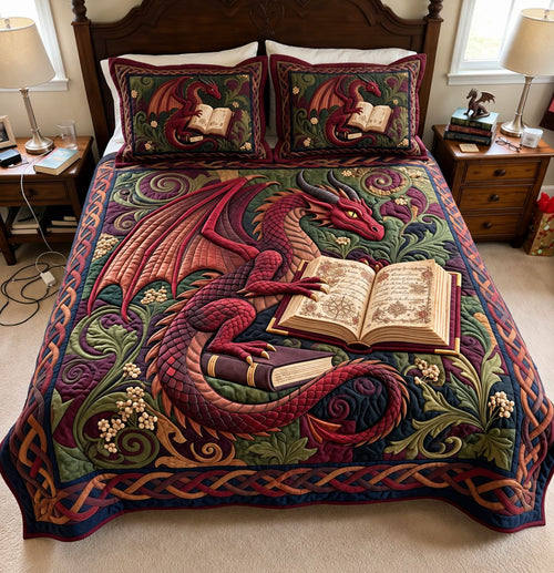 Crimson Story Dragon 3-Piece Quilted Bedding Set GFTONTD4518