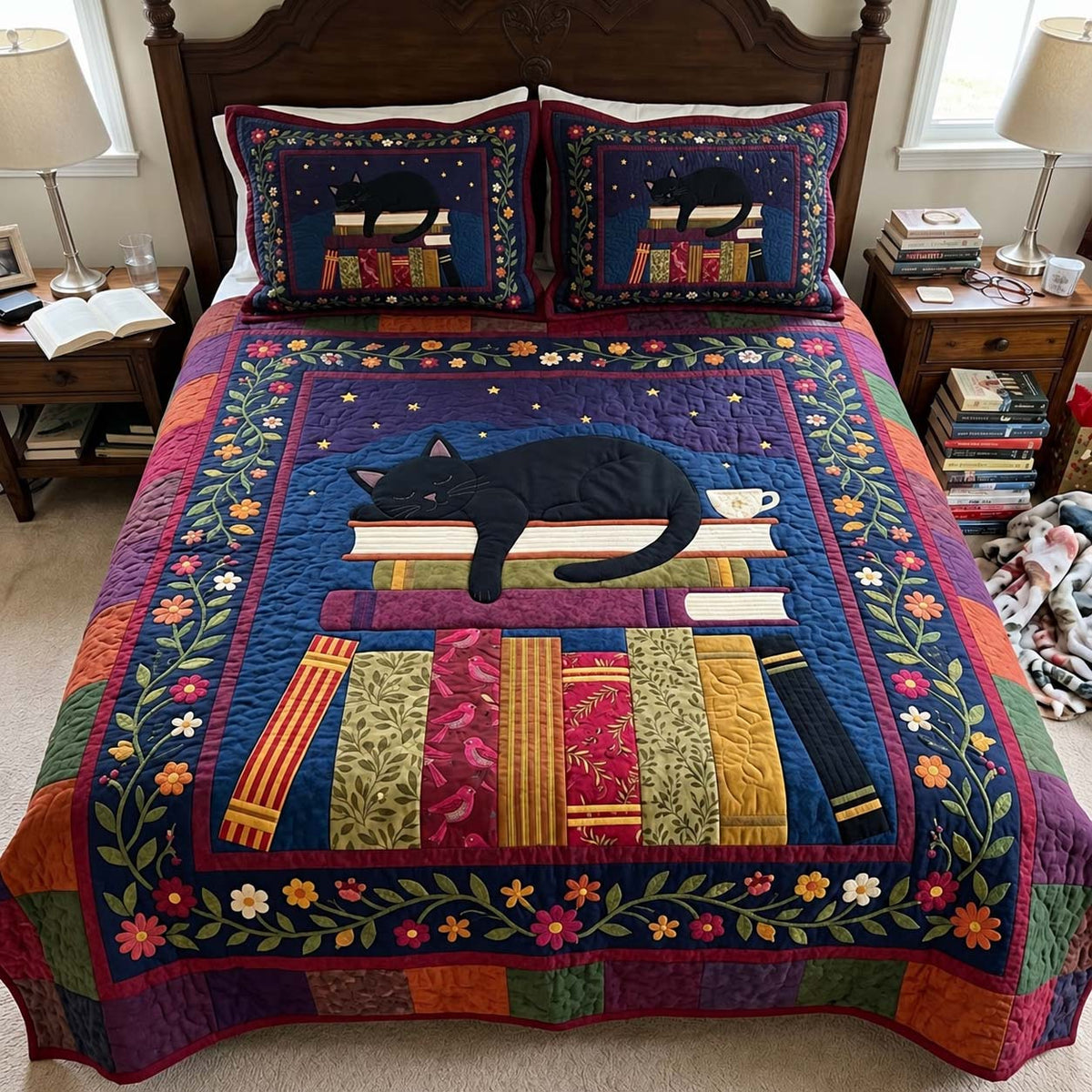 Midnight Book Nook 3-Piece Quilted Bedding Set GFTONTD4520