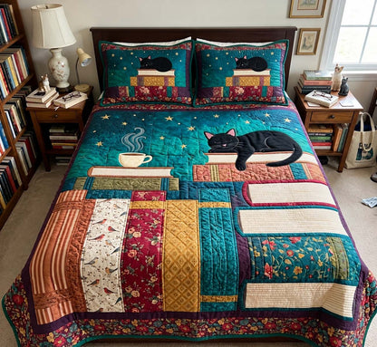 Cozy Library Cat 3-Piece Quilted Bedding Set GFTONTD4521