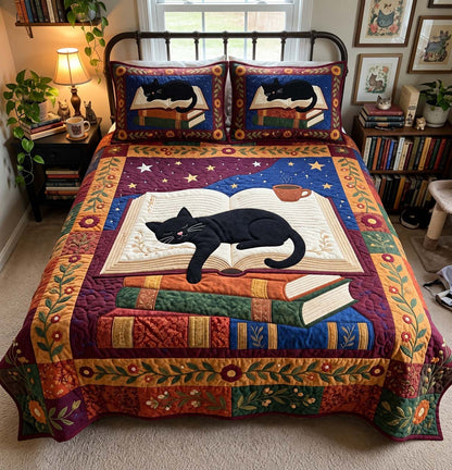 Dreamy Library Cat 3-Piece Quilted Bedding Set GFTONTD4524