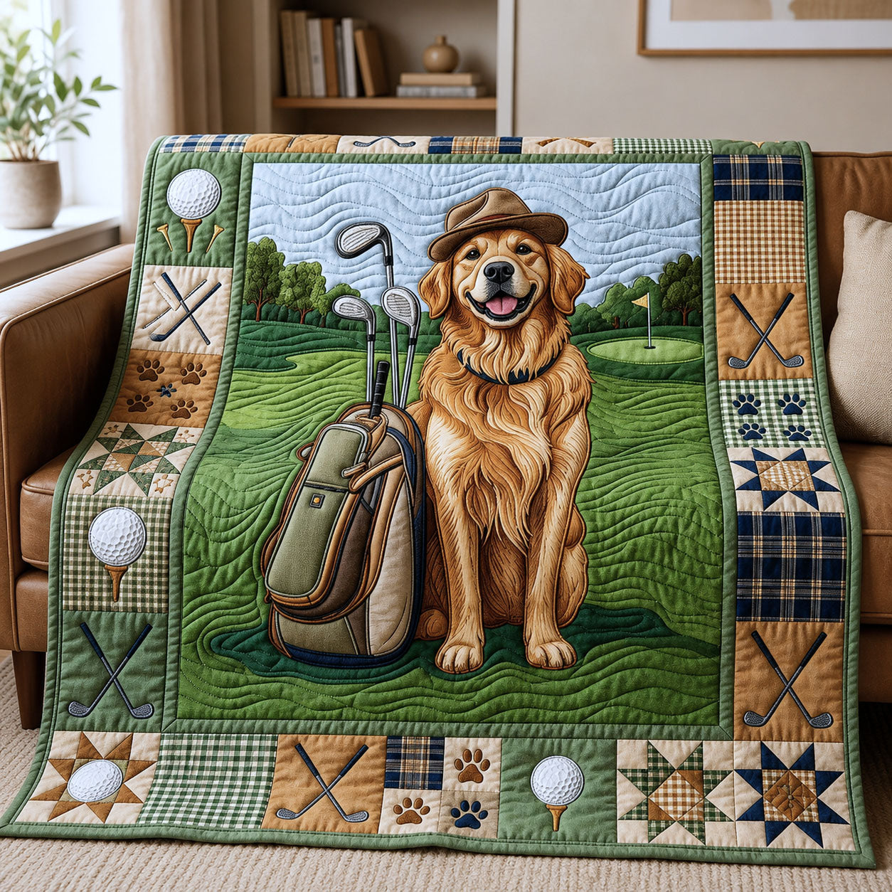 Golden Retriever Golf Quilted Blanket GFTOPND1002