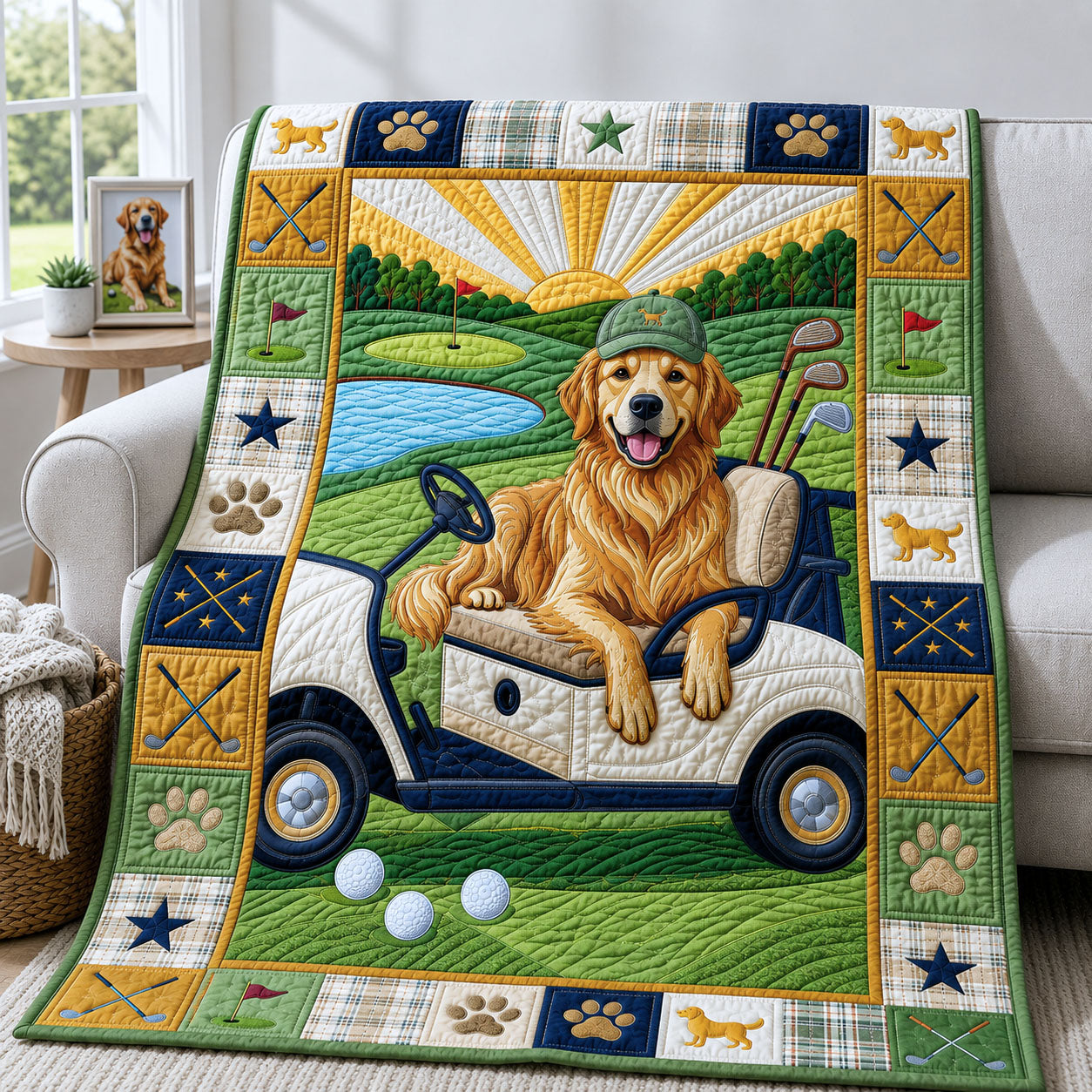 Golden Retriever Golf Quilted Blanket GFTOPND1004