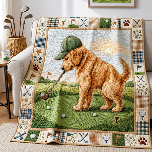 Golden Retriever Puppy Quilted Blanket GFTOPND1005