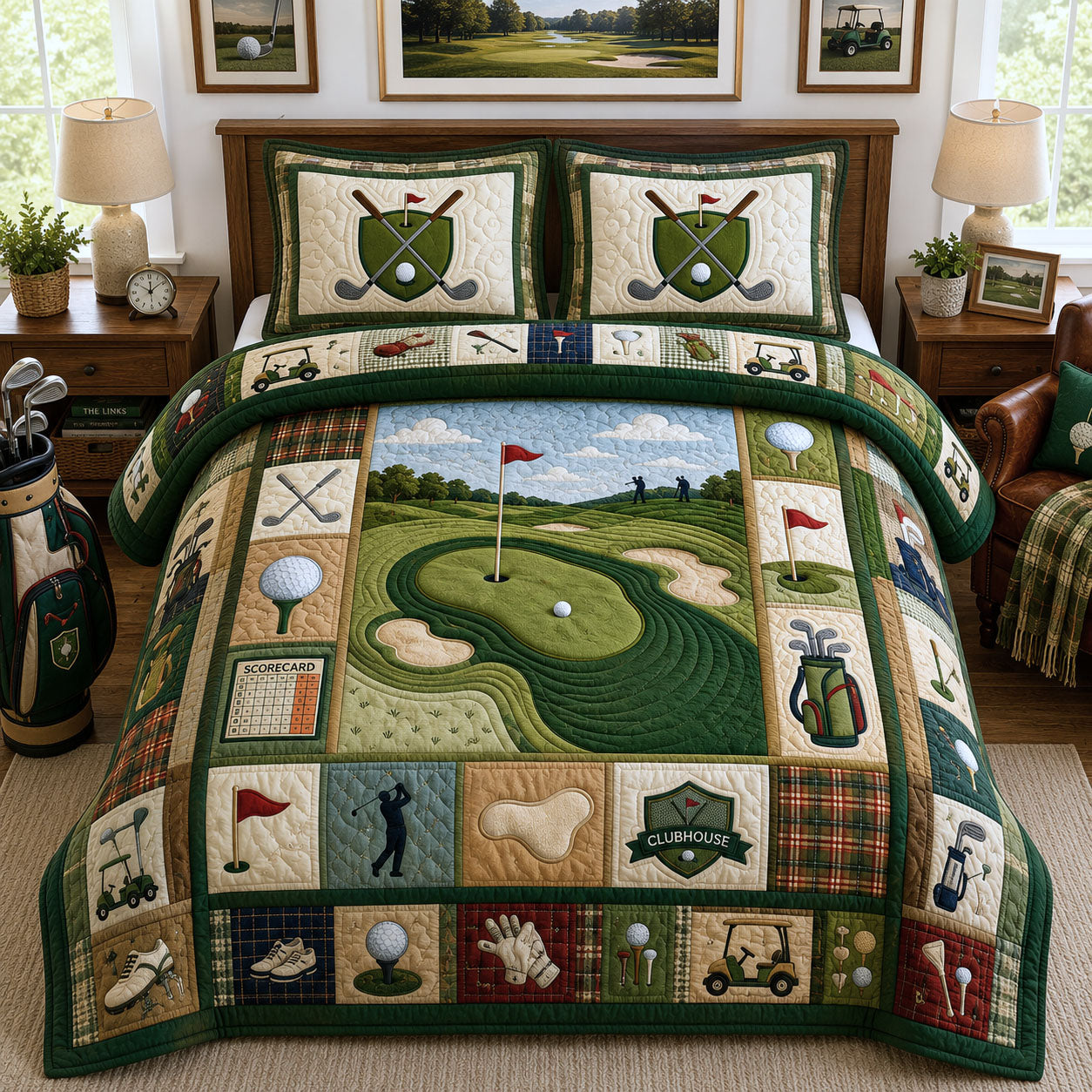 Golf Club 3-Piece Quilted Bedding Set GFTOPND1008