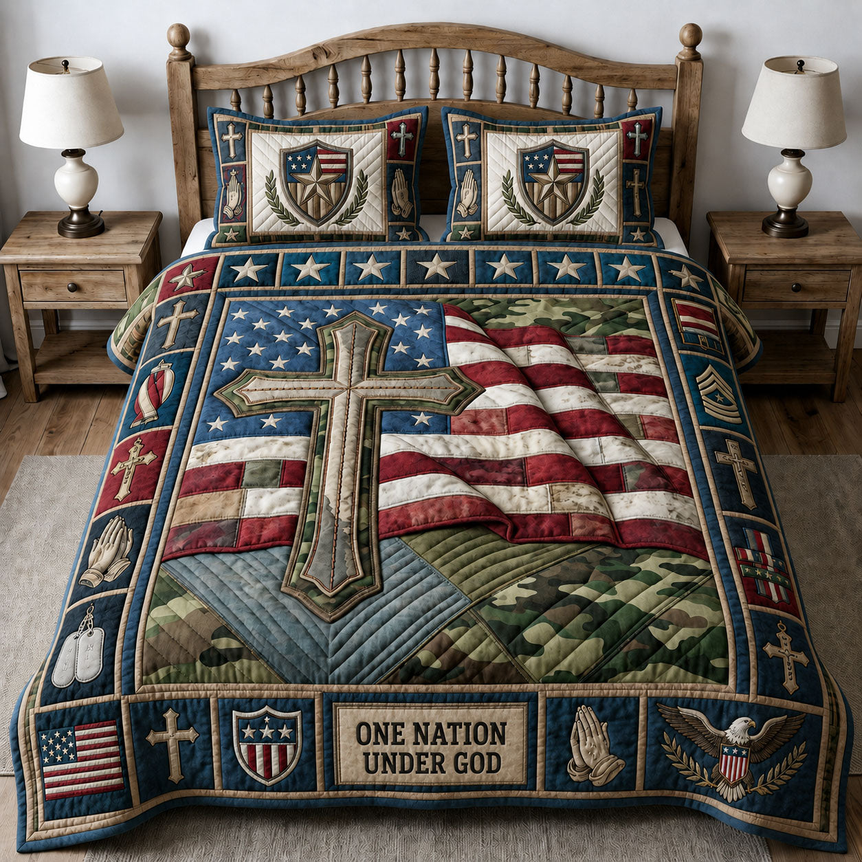 One Nation Under God 3-Piece Quilted Bedding Set GFTOPND1014