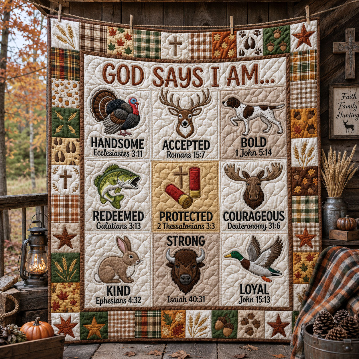 God Says I Am Hunting Quilted Blanket GFTOPND1021
