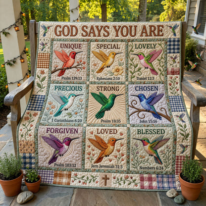 God Says You Are Hummingbird Quilted Blanket GFTOPND1023