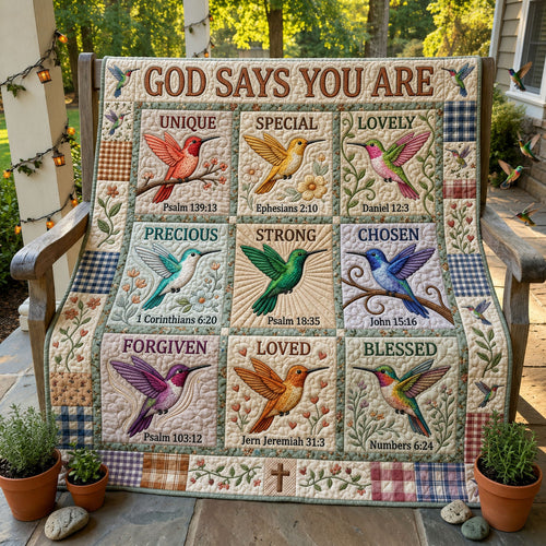 God Says You Are Hummingbird Quilted Blanket GFTOPND1023