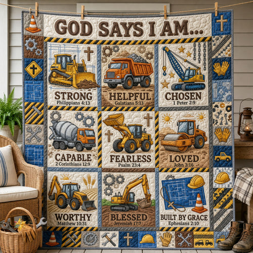 God Says I Am Construction Vehicles Quilted Blanket GFTOPND1024