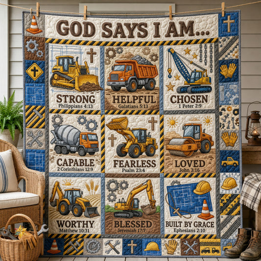God Says I Am Construction Vehicles Quilted Blanket GFTOPND1024