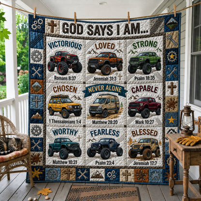 God Says I Am Truck Quilted Blanket GFTOPND1025