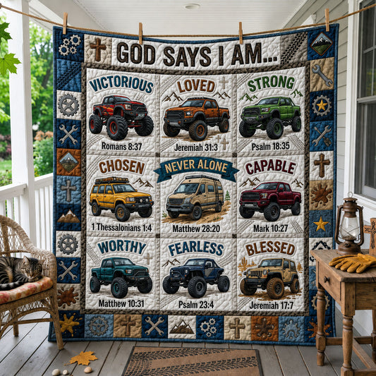 God Says I Am Truck Quilted Blanket GFTOPND1025