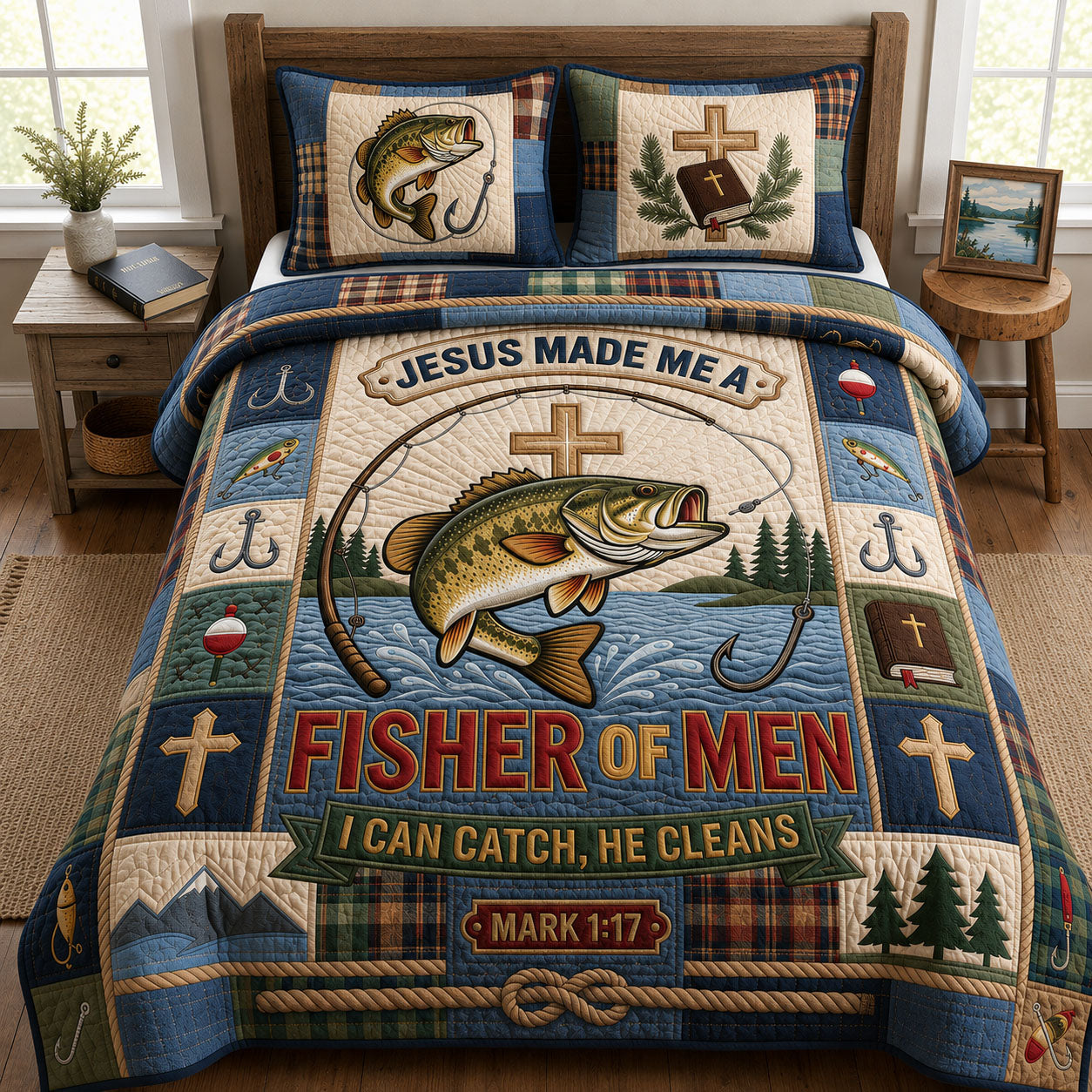 Fisher Of Men 3-Piece Quilted Bedding Set GFTOPND1042