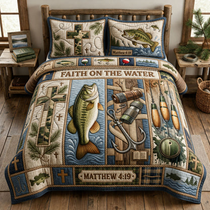 Camo Cross Fishing 3-Piece Quilted Bedding Set GFTOPND1043