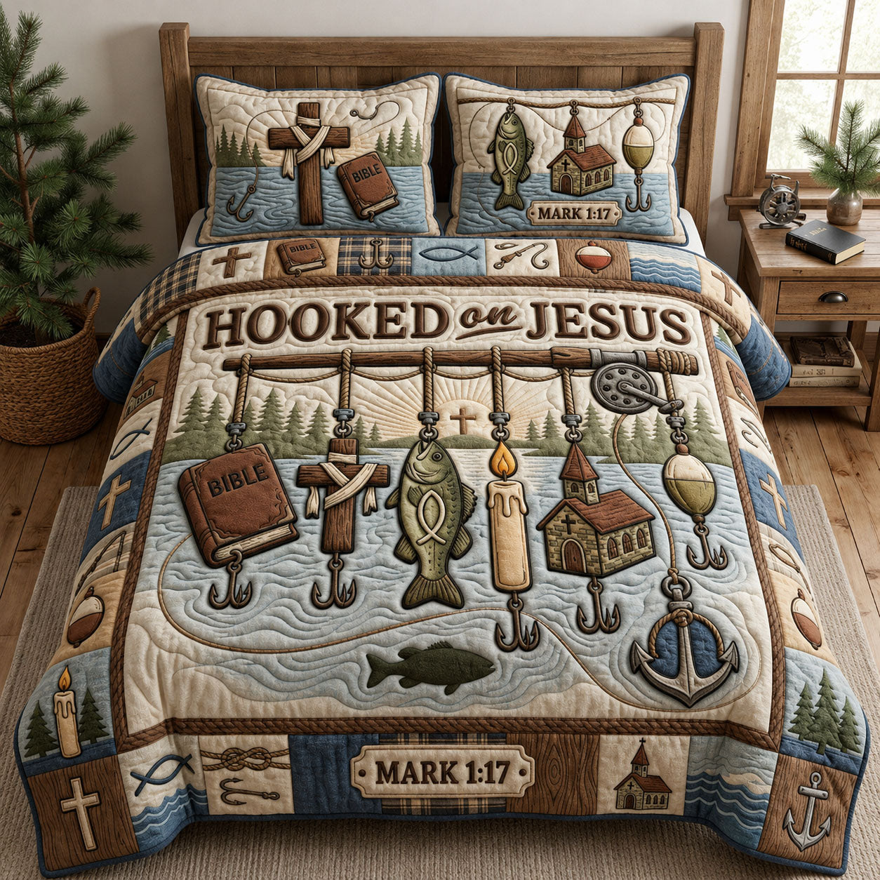 Hooked On Jesus 3-Piece Quilted Bedding Set GFTOPND1044