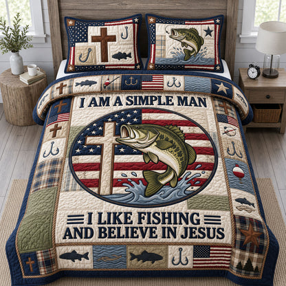 Fishing And Jesus 3-Piece Quilted Bedding Set GFTOPND1045