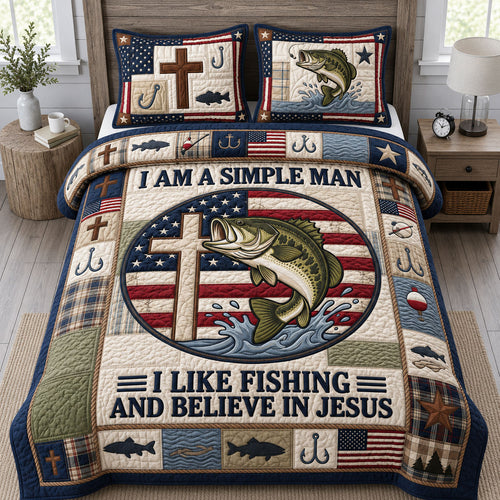 Fishing And Jesus 3-Piece Quilted Bedding Set GFTOPND1045