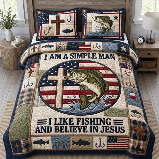 Fishing And Jesus 3-Piece Quilted Bedding Set GFTOPND1045