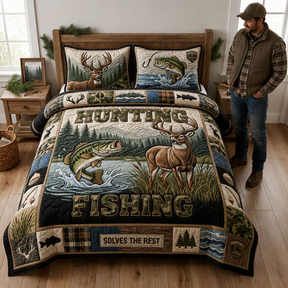 Hunting and Fishing Life 3-Piece Quilted Bedding Set GFTOPND1051