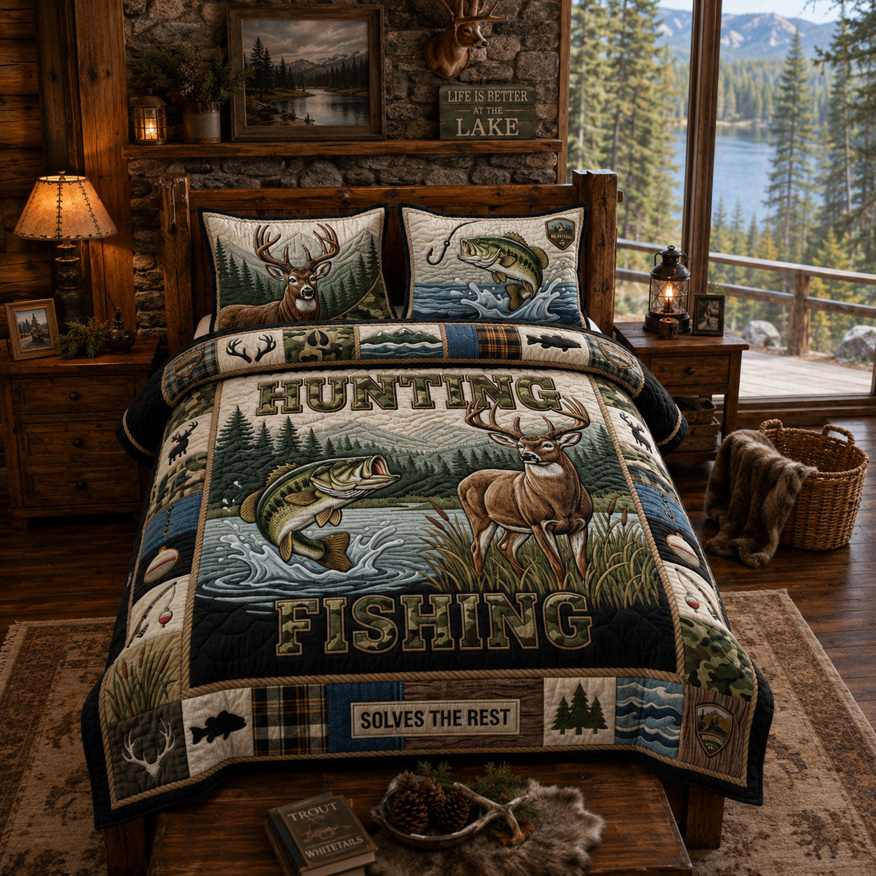 Hunting and Fishing Life 3-Piece Quilted Bedding Set GFTOPND1051