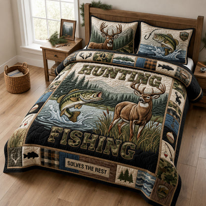 Hunting and Fishing Life 3-Piece Quilted Bedding Set GFTOPND1051