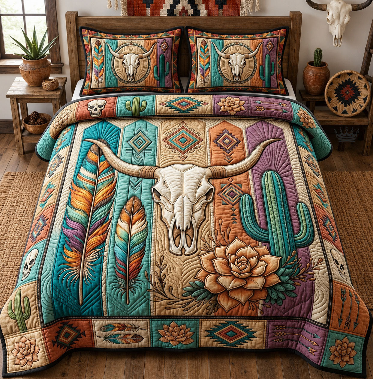 Boho Western 3-Piece Quilted Bedding Set GFTOPND1083