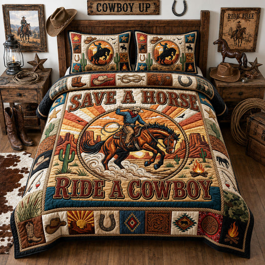 Ride A Cowboy 3-Piece Quilted Bedding Set GFTOPND1096