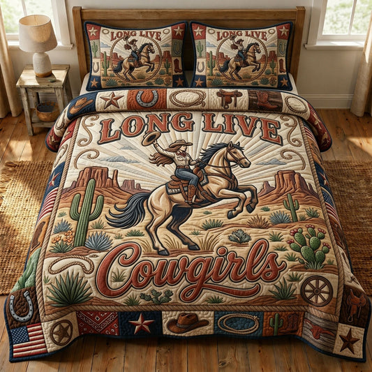 Cowgirl Riding Horse 3-Piece Quilted Bedding Set GFTOPND1097