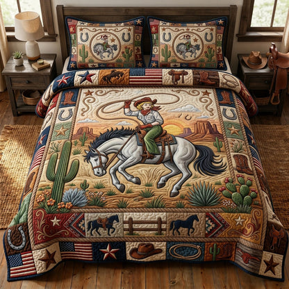 Cowgirl Riding Horse 3-Piece Quilted Bedding Set GFTOPND1100