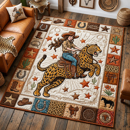 Cowgirl Riding Leopard Area Rug GFTOPND1107