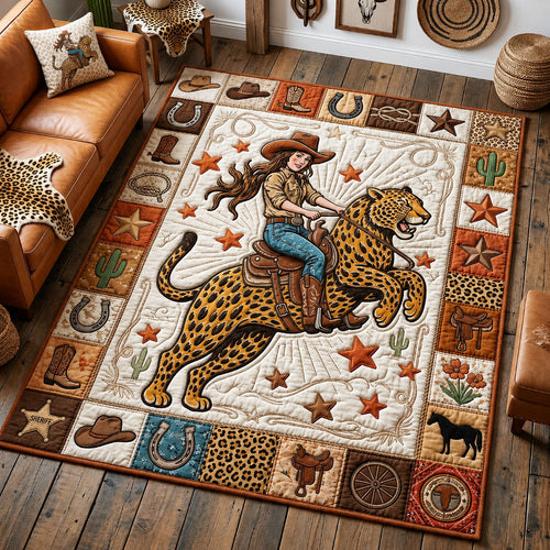 Cowgirl Riding Leopard Area Rug GFTOPND1107
