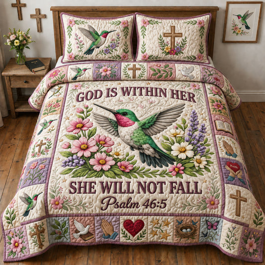 God Is Within Her 3-Piece Quilted Bedding Set GFTOPND1124