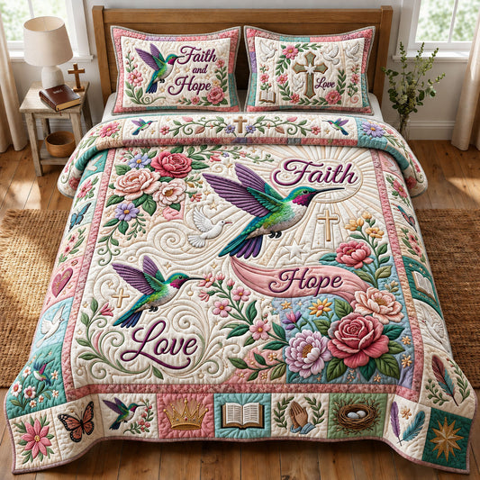 Faith Hope Love 3-Piece Quilted Bedding Set GFTOPND1127