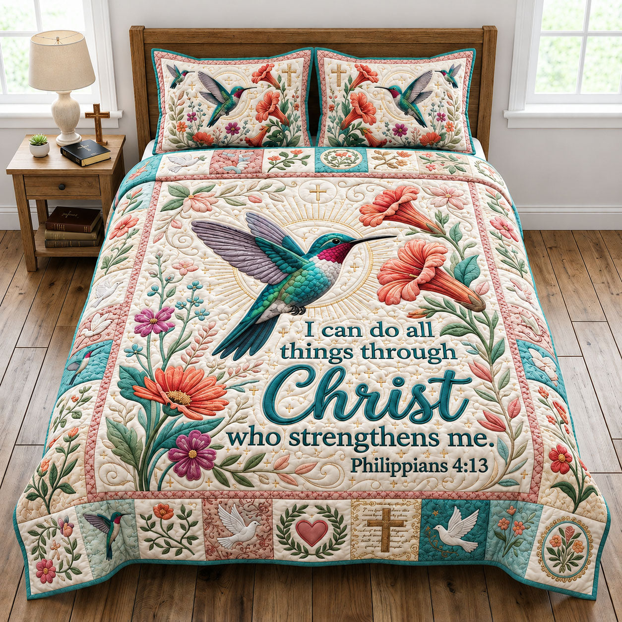 Floral Hummingbird 3-Piece Quilted Bedding Set GFTOPND1128