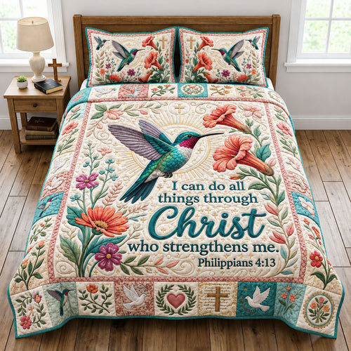 Floral Hummingbird 3-Piece Quilted Bedding Set GFTOPND1128