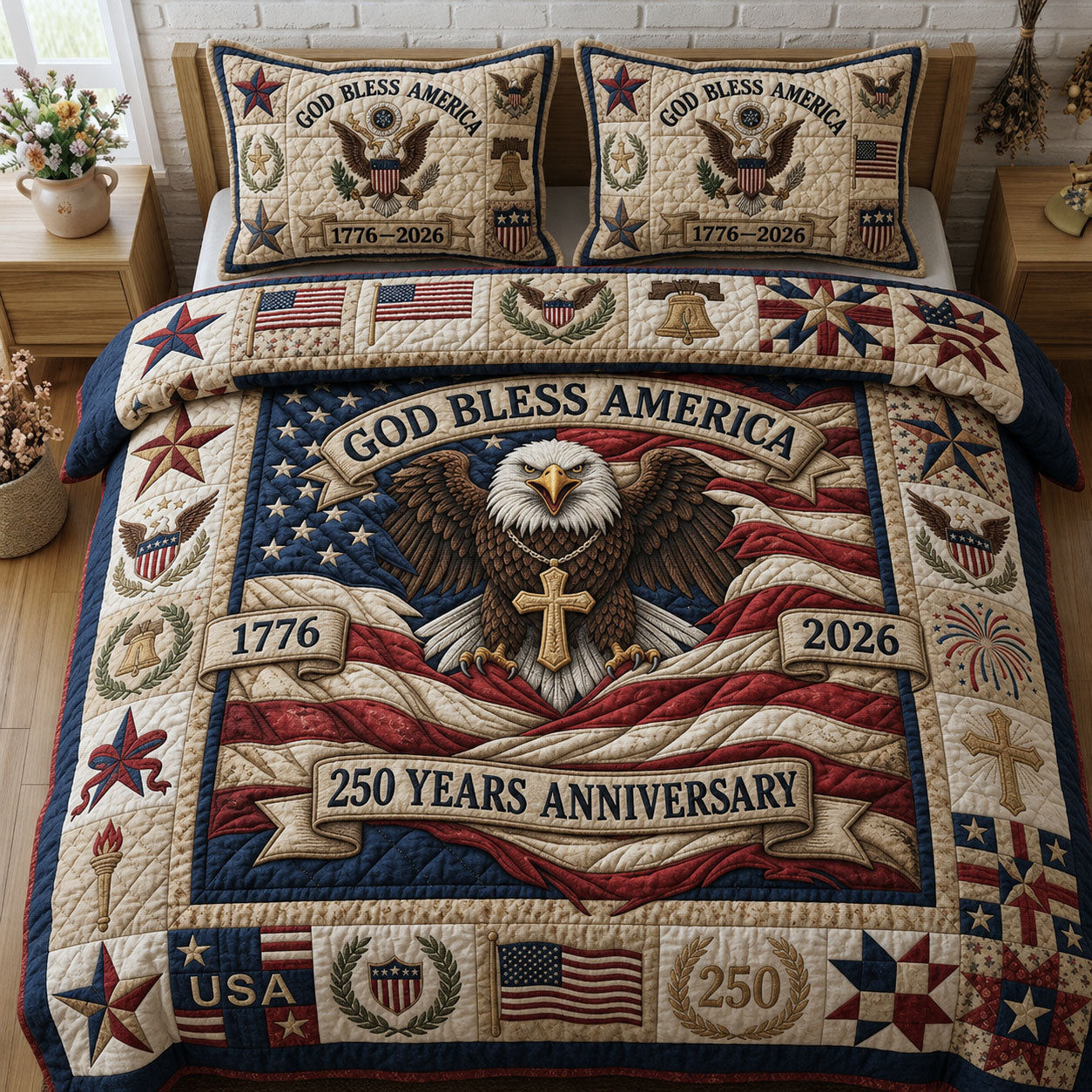God Bless America 3-Piece Quilted Bedding Set GFTOPND114