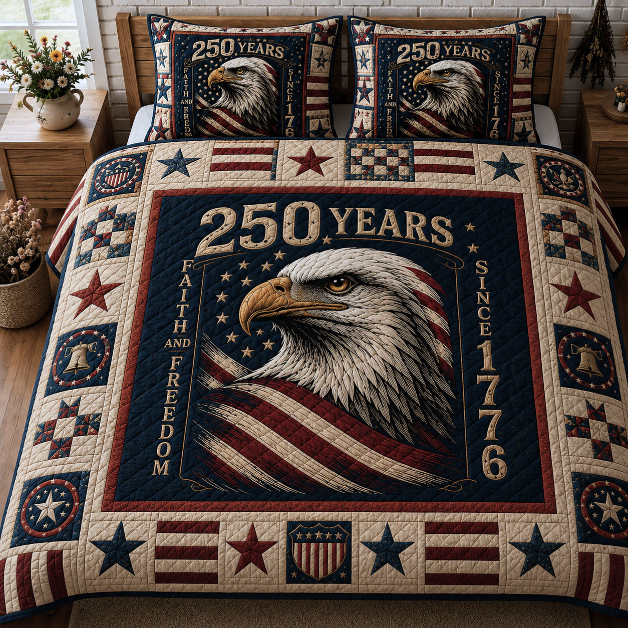 Faith And Freedom 3-Piece Quilted Bedding Set GFTOPND115