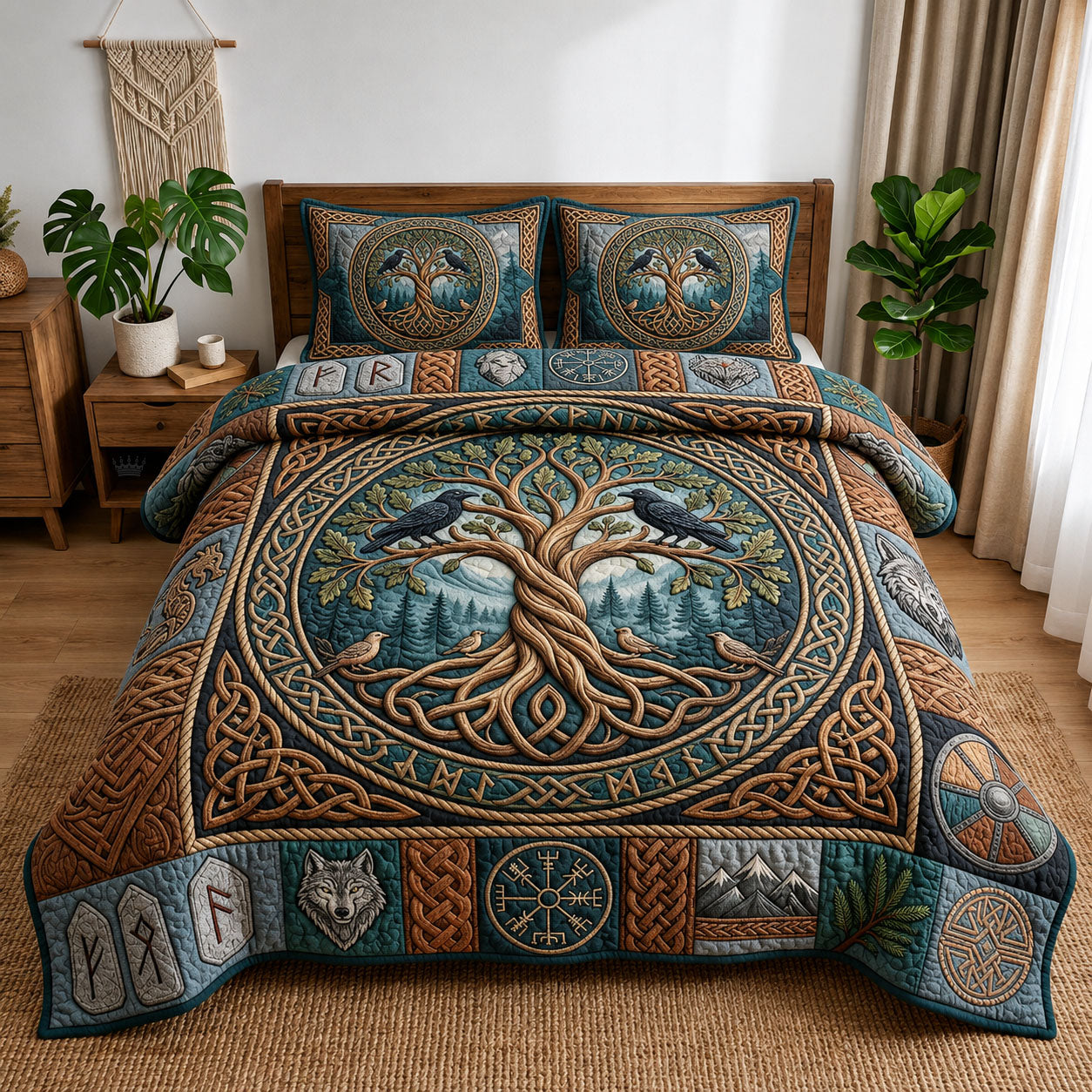 Yggdrasil 3-Piece Quilted Bedding Set GFTOPND1156