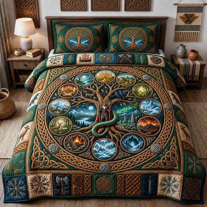 Yggdrasil World Tree 3-Piece Quilted Bedding Set GFTOPND1157